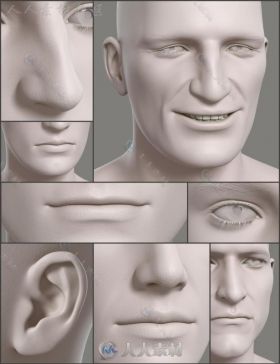 超精细男性面部区域3D模型合辑