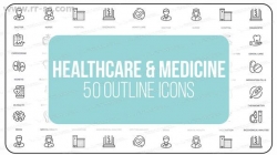 50组细线条医疗保健医药小图标图形元素AE模板