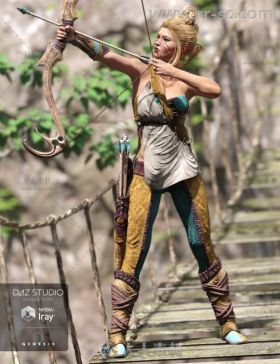 强大勇敢的女性猎人服装和道具3D模型合辑