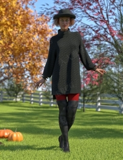 秋季女性长款净版毛衣长靴服饰套装3D模型合集