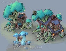 游戏中不同风格的小建筑场景素材