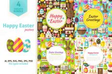 快乐复活节矢量海报Ai模板Happy-Easter-Vector-Posters