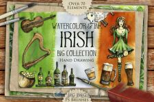 爱尔兰水彩墨水画平面素材合辑Big-Irish-Watercolor-Ink-Set