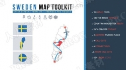 直观卡通瑞典旅行地图展示动画AE模板