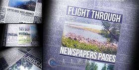创意报纸飞梭切换展示信息幻灯片AE模板Videohive Flight Through Newspapers Page...