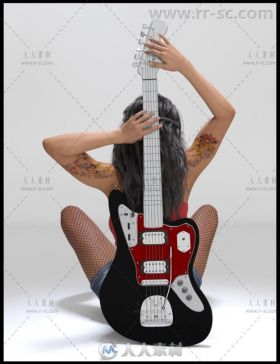 性感女性与吉他的音乐姿势造型3D模型合辑