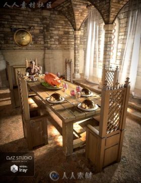 华丽的中世纪风格的餐厅环境3D模型合辑