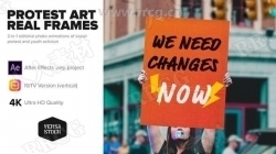 举牌抗议或宣传公共活动艺术框架信息海报展示动画AE模板