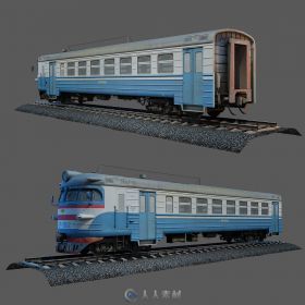 老式浅蓝火车3D模型