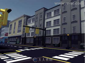 完美的低聚体风格卡通城市环境3D模型Unity游戏素材资源