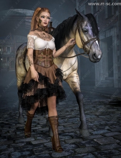 中世纪复古不对称连衣裙与靴子3D模型