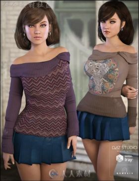 女性可爱舒适的露肩毛衣3D模型合辑