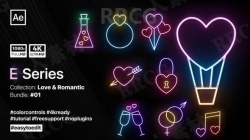 情人节主题浪漫霓虹灯效果图形元素展示动画AE模板