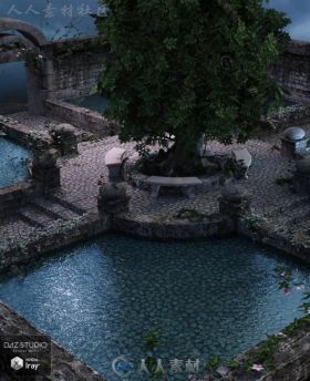 幻想中世纪花园水路环境3D模型合辑