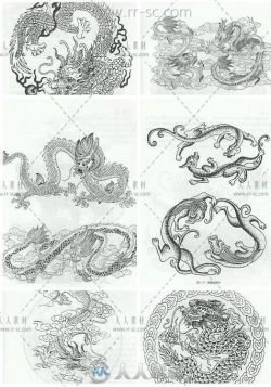 华夏神兽的各种造型装饰线稿参考素材