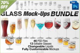 香槟洋酒啤酒杯PSD模版合辑 CREATIVEMARKET GLASS MOCKUPS BUNDLE