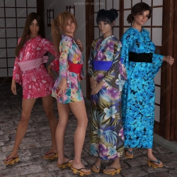 可爱优雅女性日本和服套装3D模型合集