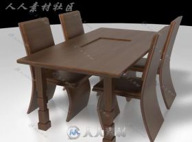 超精致C4D餐桌、餐椅模型