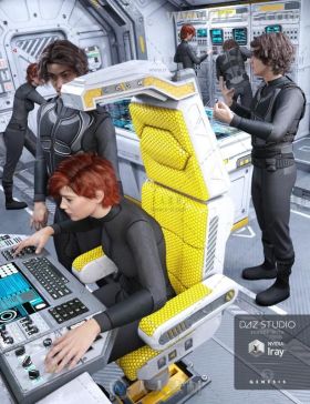 科幻驾驶舱内部空间环境与人物姿势3D模型合辑