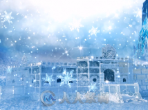 唯美冰雪世界水晶城堡雪花飘落浪漫婚礼LED背景视频素材