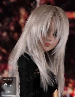不同发色俏皮蓬松长刘海披肩直发女性发型3D模型合集