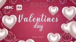 温馨浪漫情人节爱心玫瑰背景标题展示动画AE模板