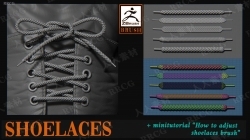 Shoelaces brush各类鞋带样式调整Zbrush笔刷