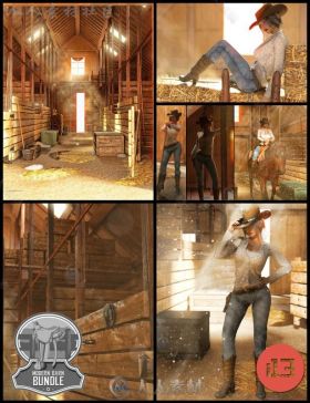 现代谷仓环境和女性牛仔服装姿势3D模型合辑
