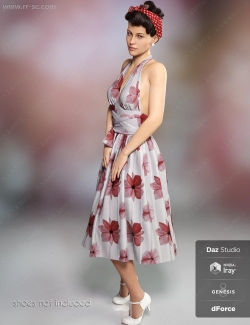 上世纪好莱坞风格多样露背花裙3D模型