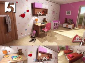 现代女孩可爱的卧室室内道具3D模型Unity游戏素材资源