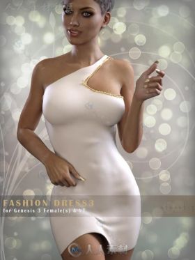 女性美丽的圆领单肩迷你连衣裙3D模型合辑