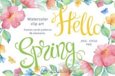 你好春天系列水彩画平面素材合辑Hello Spring Watercolor_