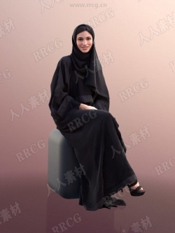 传统穆斯林女性坐姿摄影测量扫描捕捉3D模型