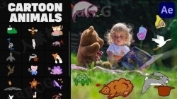 现代卡通动物图形贴纸展示动画AE模板