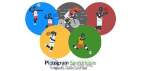 创意卡通人物象形图体育运动图标动画展示AE模板Videohive Pictogram Sports Icons...