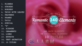 完美的浪漫元素标题动画婚礼幻灯片AE模板 Videohive Romantic Elements Titles 1...