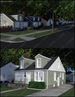 小型郊区住宅车库道路绿化环境3D模型