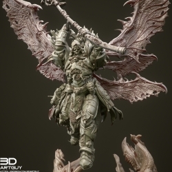 死神病魔镰刀翅膀战斗姿势角色雕塑3D打印模型