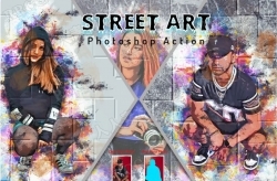 街头墙体彩绘水彩写实效果人像艺术图像处理特效PS动作