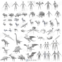 60组基础网格3D模型库 包含人物动物昆虫怪物等