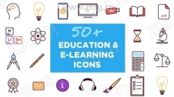 50多种在线教育学习简单形象平面图标展示动画AE模板
