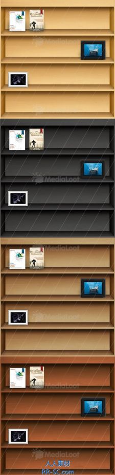 《精致书架效果PSD分层源文件》(MediaLoot Realistic Wood Bookshelf)