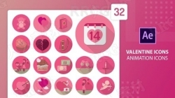 情人节主题浪漫甜蜜平面图标展示动画AE模板