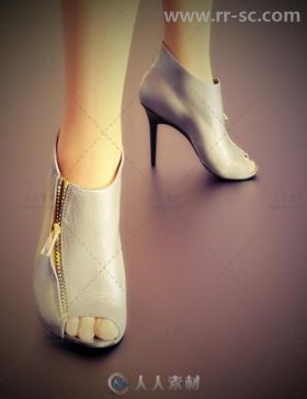 女性美丽时尚的拉链脚踝皮靴3D模型合辑