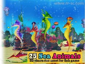 有趣可爱的海洋动物包鱼动物角色3D模型Unity游戏素材资源