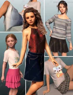 3种款式多种面料女性上衣连衣裙3D模型