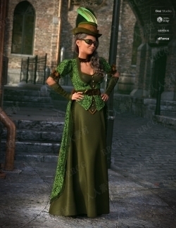 蒸汽朋克风格时尚女性复古连衣裙穿搭服饰3D模型合集