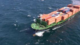 海中行驶的货轮靠码头视频素材