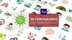 30种冠状病毒平面动画图标预防消灭医疗办法展示动画AE模板