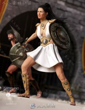 美丽的古希腊角斗士女神和战斗装备3D模型合辑